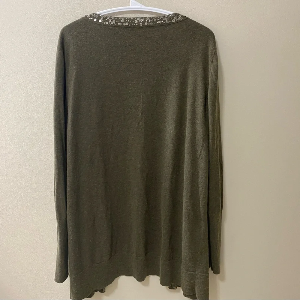Eileen Fisher cardigan women's size xl knit sequin green open front cashmere